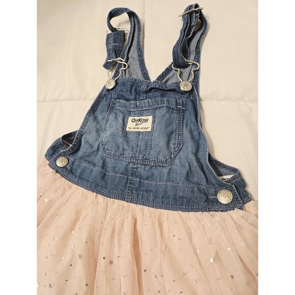 Osh Kosh Denim PINK Tulle Skirt Overalls Denim Dress Toddler 4t Cotton Fairy - Picture 2 of 6
